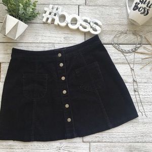 Rare black corduroy button down skirt